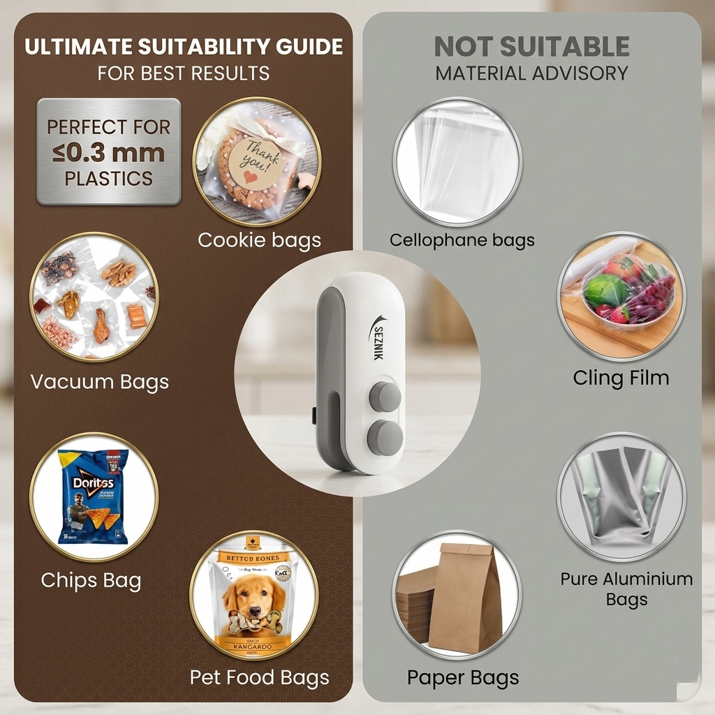 Seznik Mini Heat Sealing Machine – USB Rechargeable Portable Food Packet Sealer & Cutter