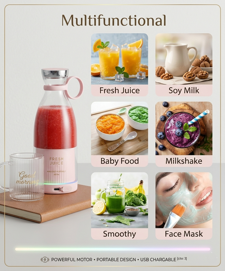 Portable USB Rechargeable Mini Juicer Bottle – Fresh Juice Anywhere